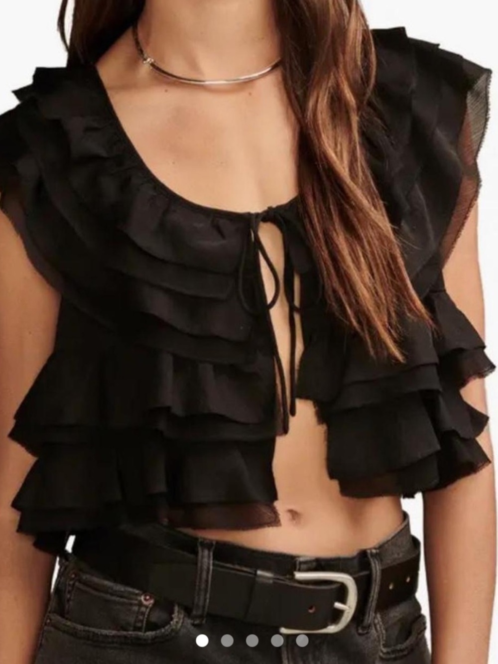 Lucky Brand Black Ruffle Tie-Front Crop Blouse